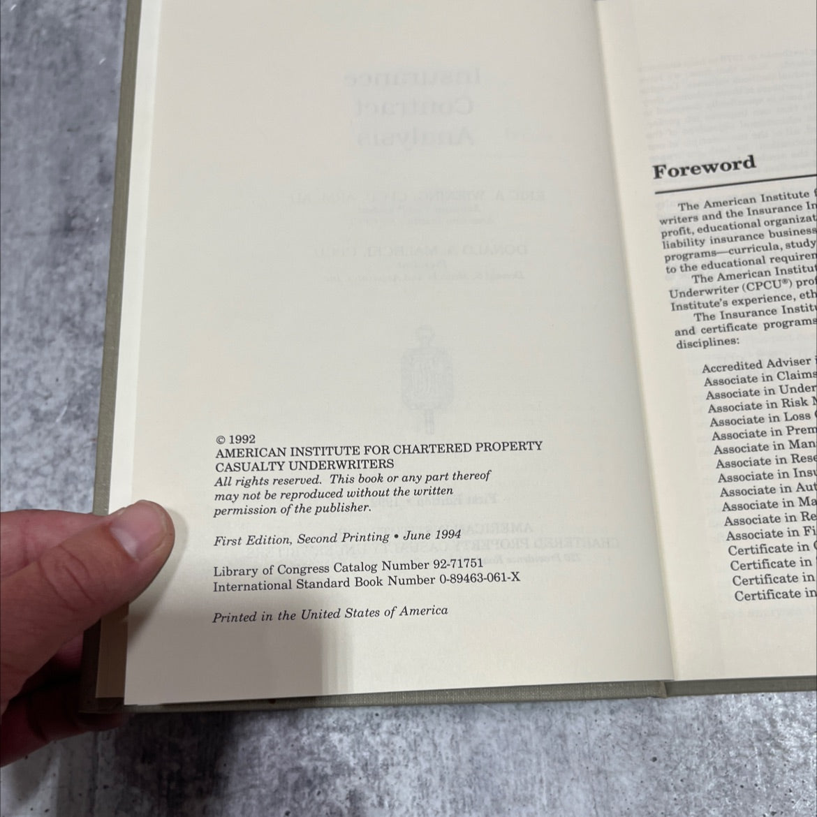 insurance contract analysis book, by eric a. wiening, donald s. malecki, 1992 Hardcover image 3