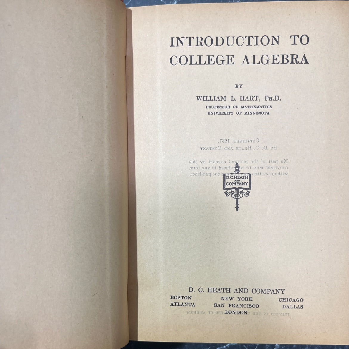 introduction to college algebra book, by william l. hart, ph.d., 1937 Hardcover image 2