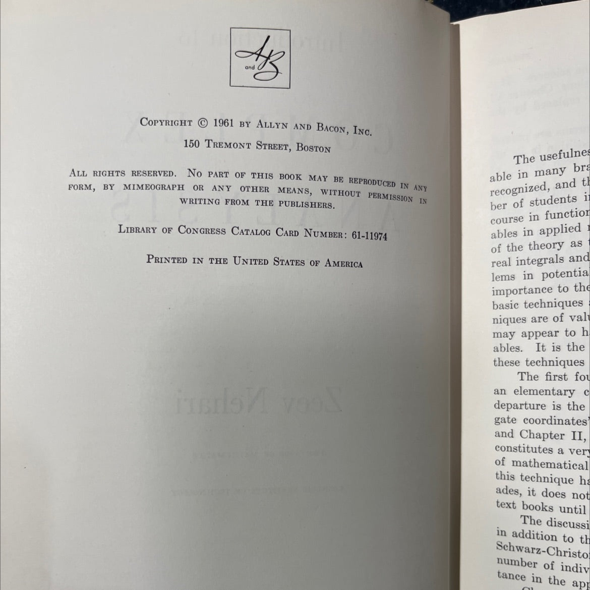 introduction to complex analysis book, by zeev nehari, 1961 Hardcover image 3