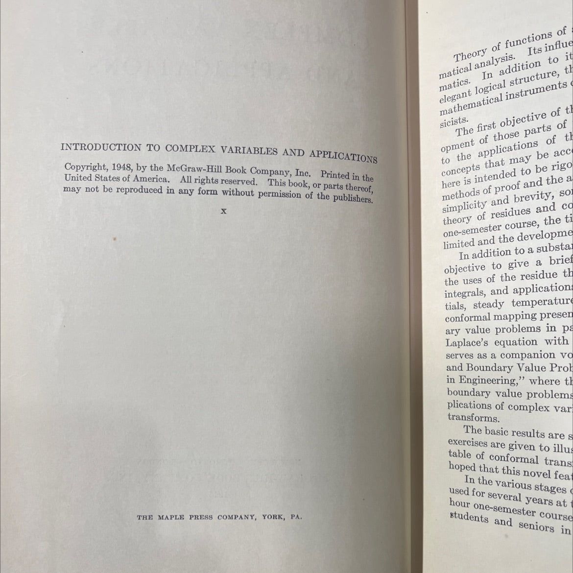 introduction to complex variables and applications book, by ruel v. churchill, 1948 Hardcover image 3