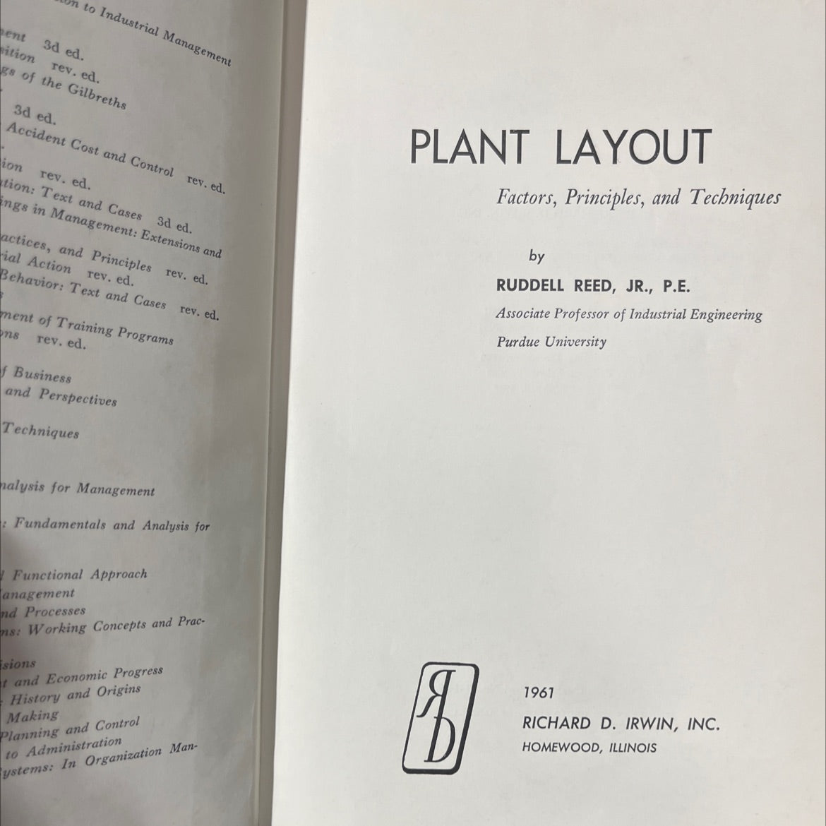 introduction to industrial management book, by rudell reed, jr., 1970 Hardcover image 2