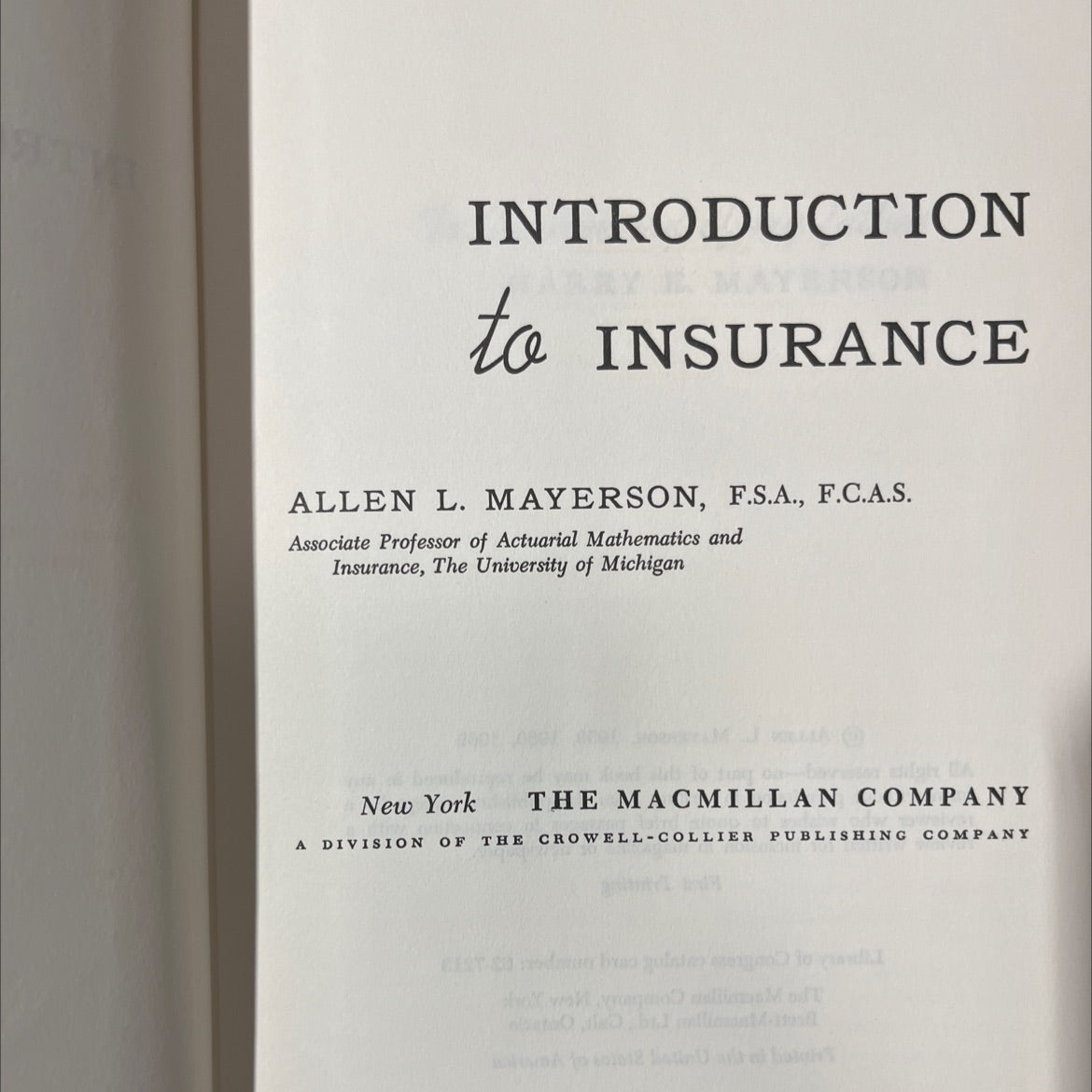 introduction to insurance book, by allen l. mayerson, 1962 Hardcover image 2