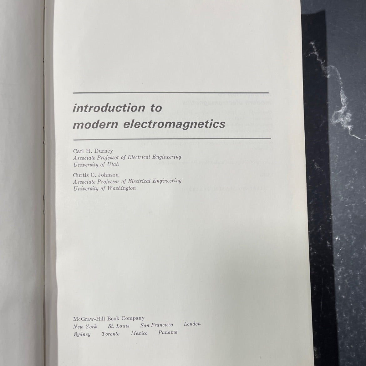 introduction to modern electromagnetics book, by Carl H. Durney, Curtis C. Johnson, 1969 Hardcover image 2