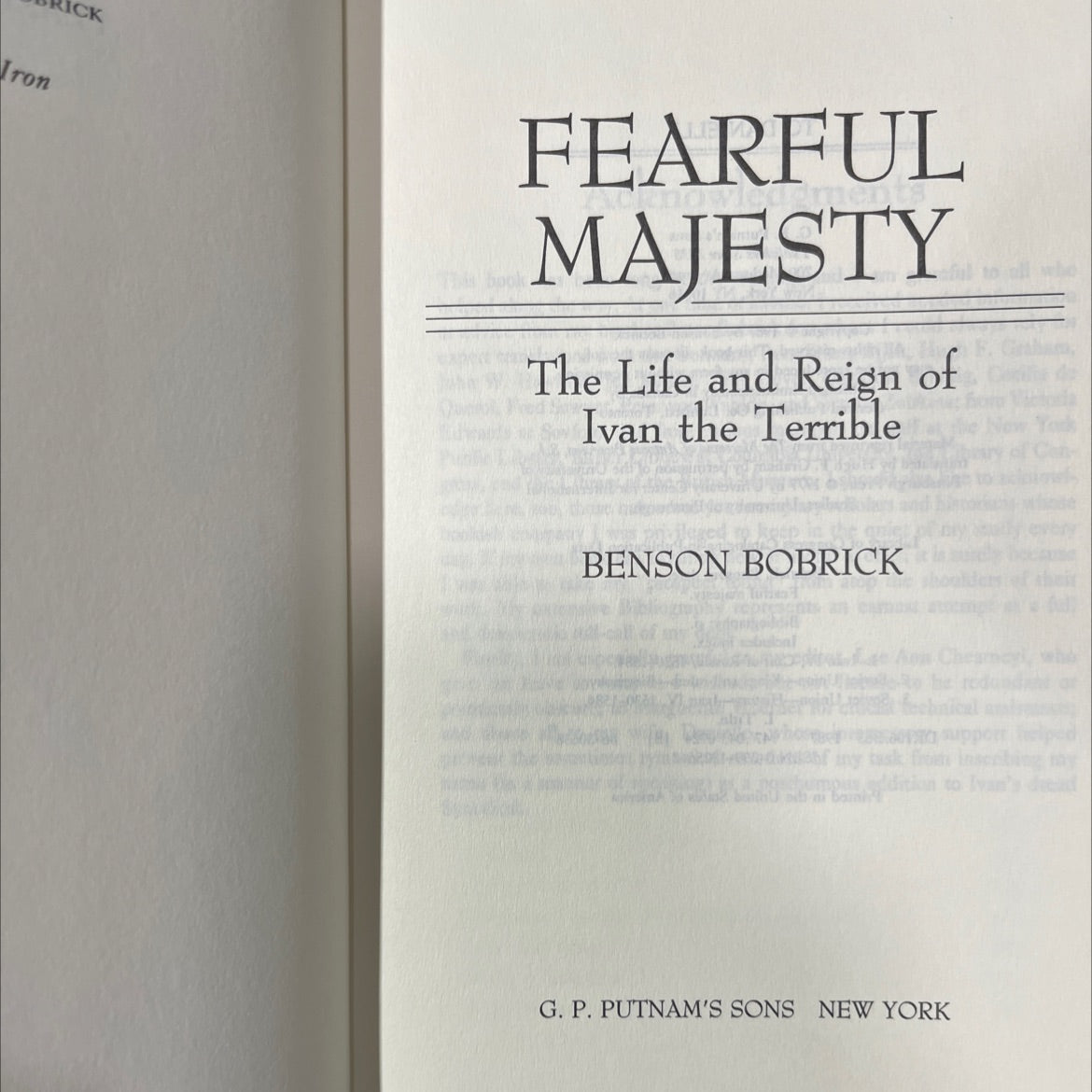 iron fearful majesty the life and reign of ivan the terrible book, by benson bobrick, 1987 Hardcover image 2