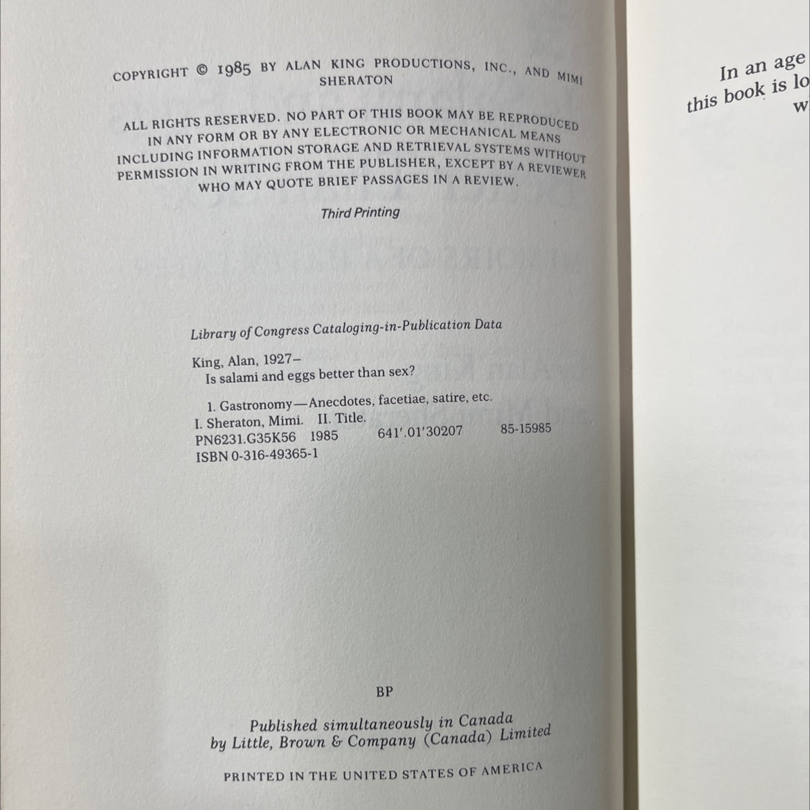 is salami and eggs better than sex? book, by Alan King and Mimi Sheraton, 1985 Hardcover image 3