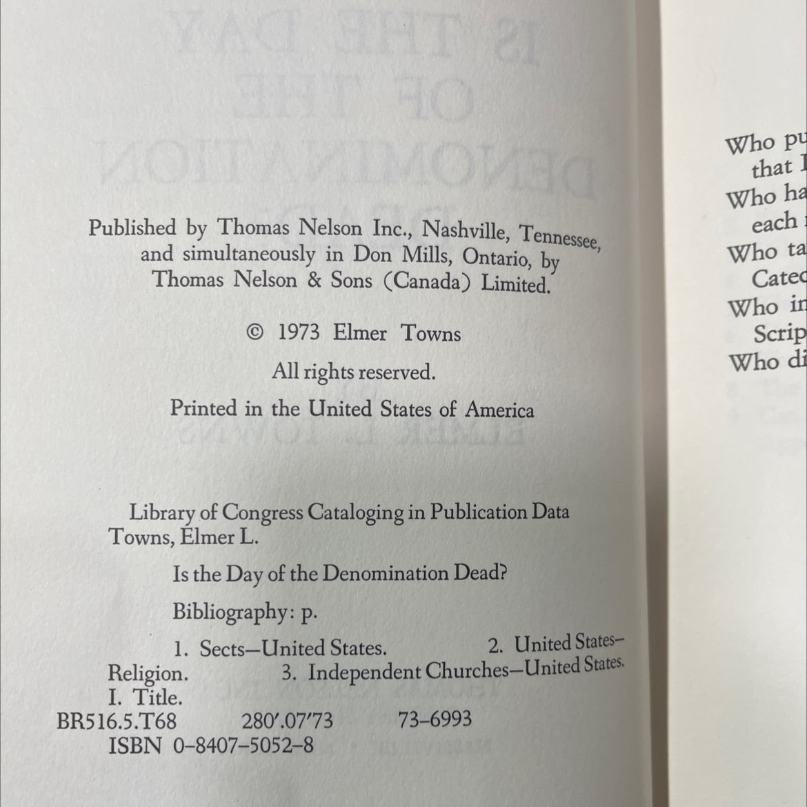 is the day of the denomination dead? book, by elmer l. towns, 1973 Hardcover image 3
