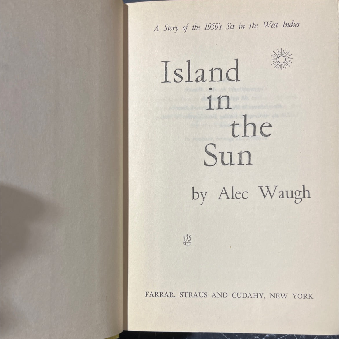 island in the sun book, by alec waugh, 1955 Hardcover image 2