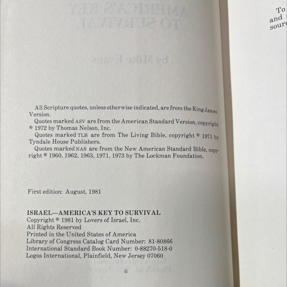 israel-america's key to survival book, by Mike Evans, 1981 Hardcover image 3