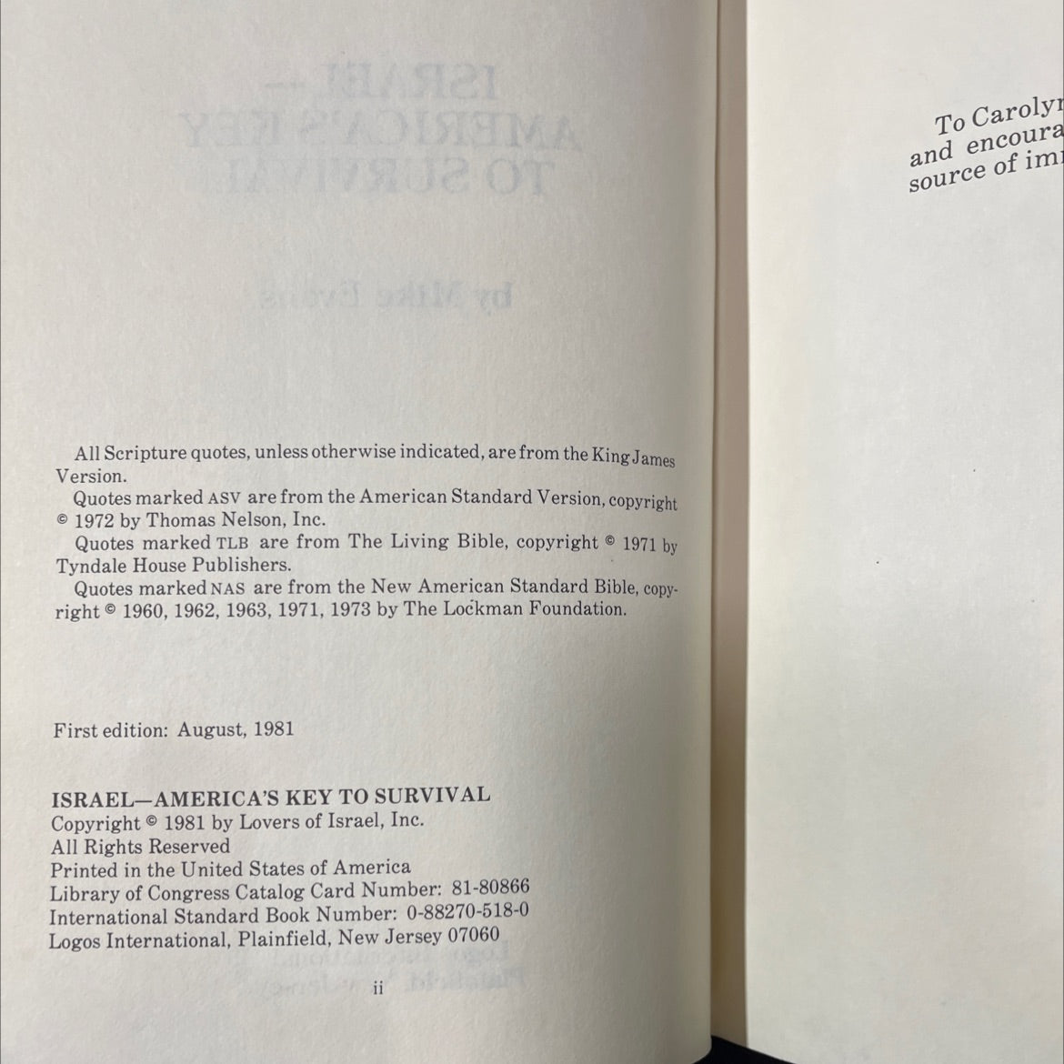 israel-america's key to survival book, by Mike Evans, 1981 Hardcover image 3