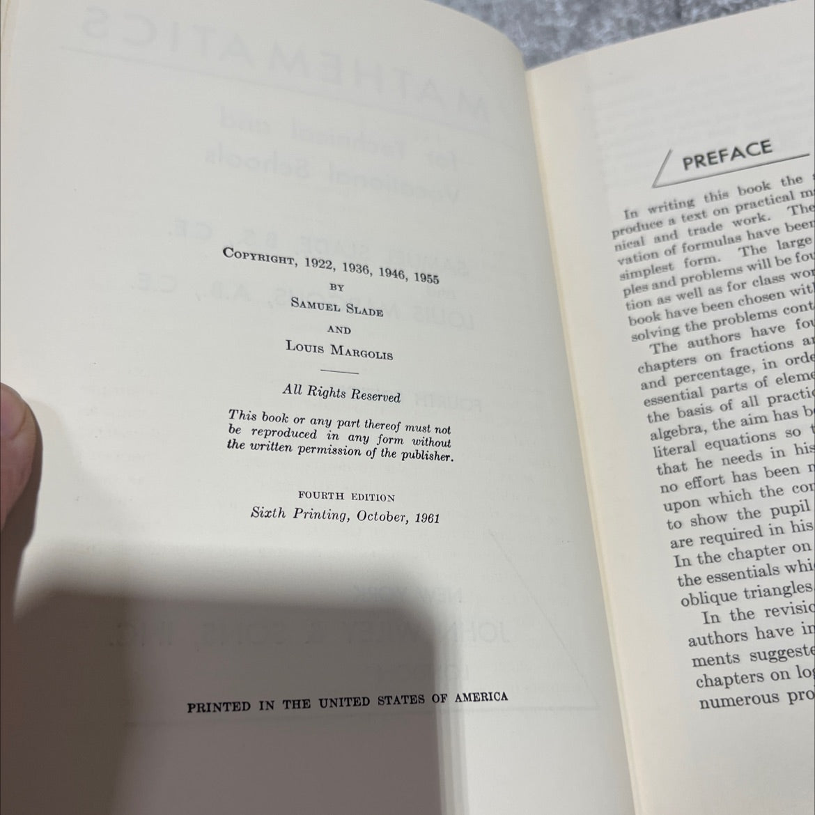 jamoitasoy mathematics for technical and vocational schools book, by samuel slade, louis margolis, 1961 Hardcover image 3