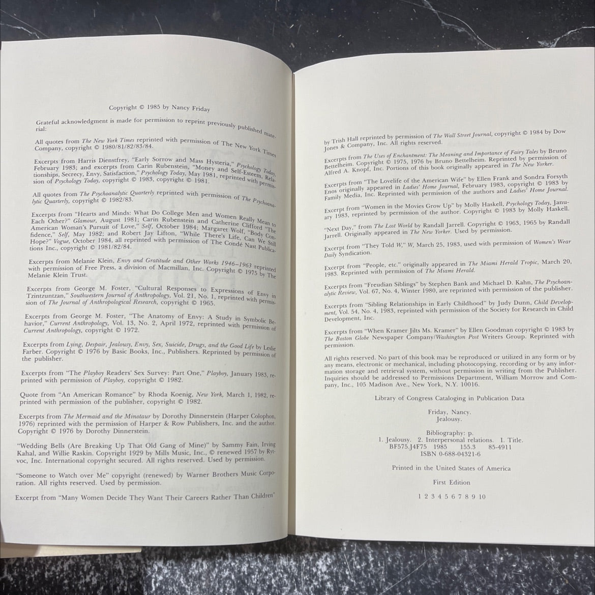 jealousy book, by nancy friday, 1985 Hardcover image 3