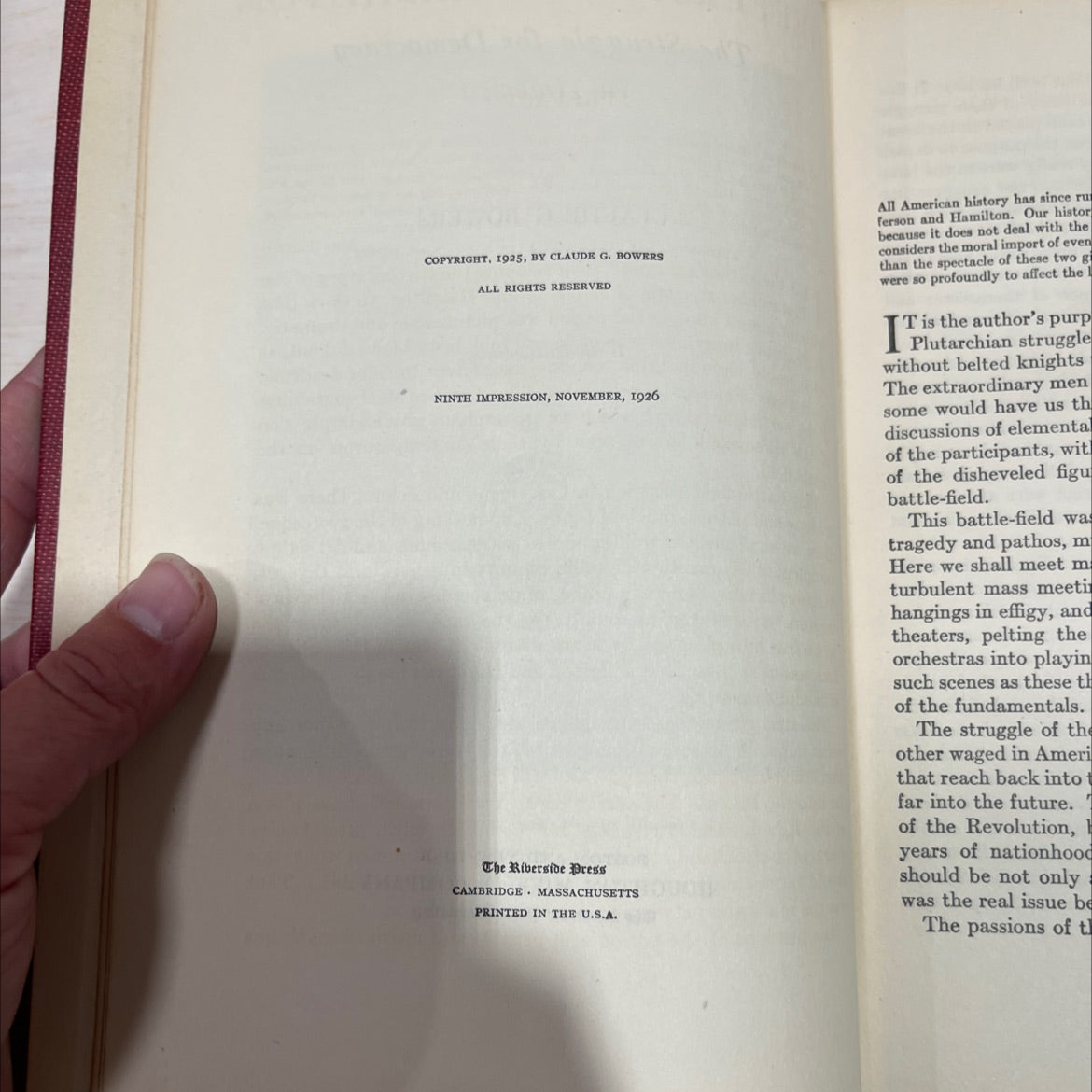jefferson and hamilton the struggle for democracy in america book, by claude g. bowers, 1926 Hardcover image 3