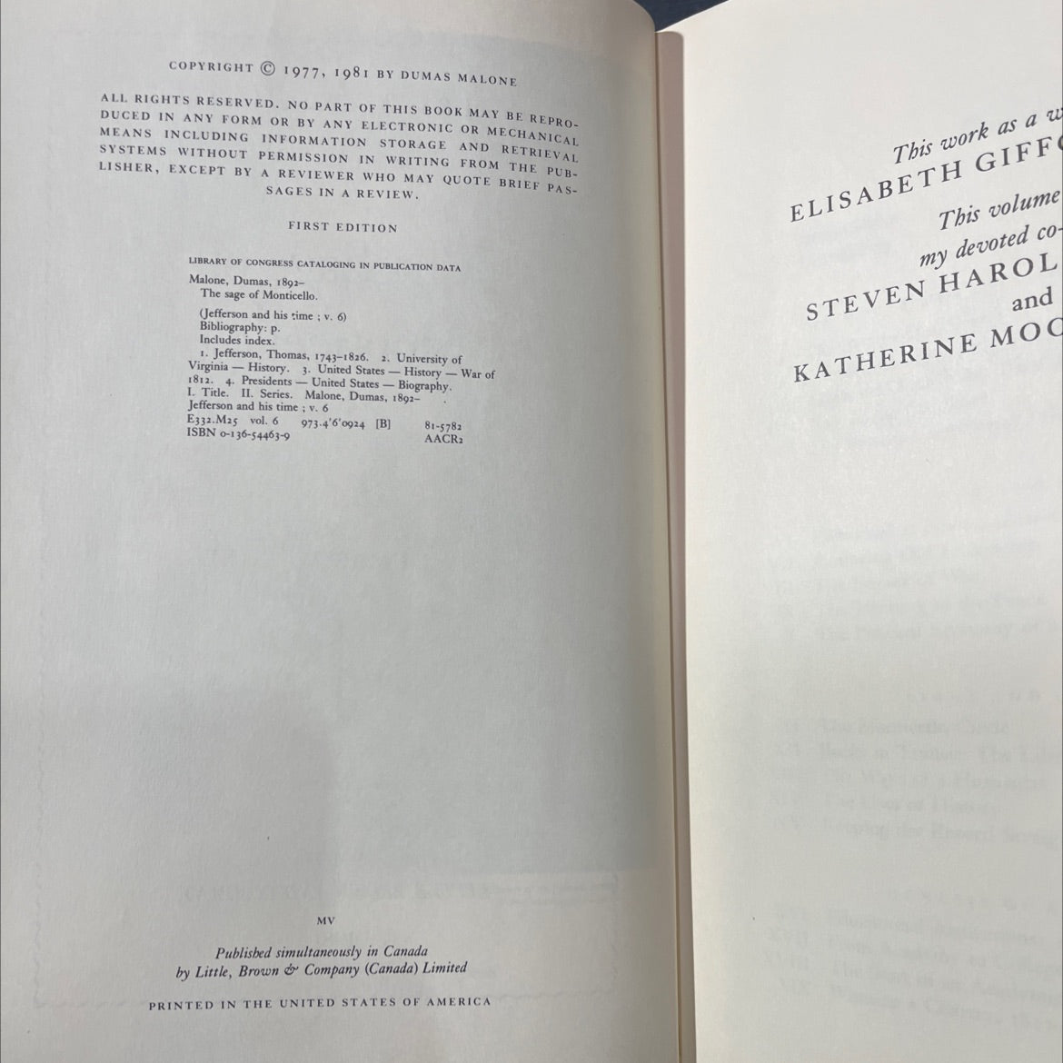 jefferson and his time volume six the sage of monticello book, by Dumas Malone, 1981 Hardcover image 3