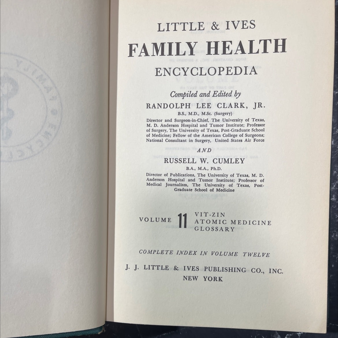 jima little & ives family health encyclopedia book, by randolph lee clark, jr. and russell w. cumley, 1956 Hardcover image 2