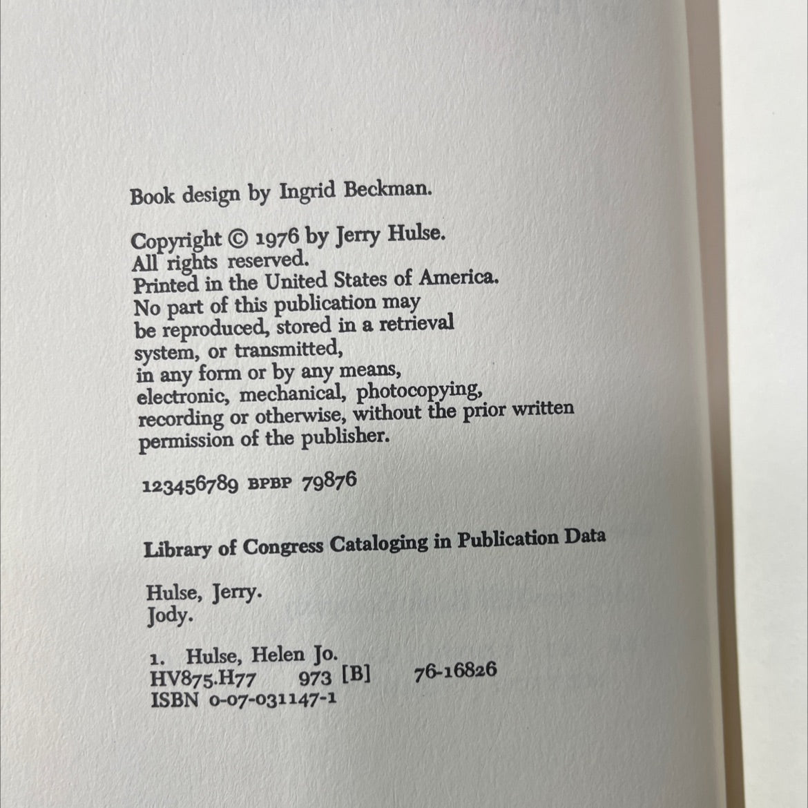 jody book, by jerry hulse, 1976 Hardcover image 3