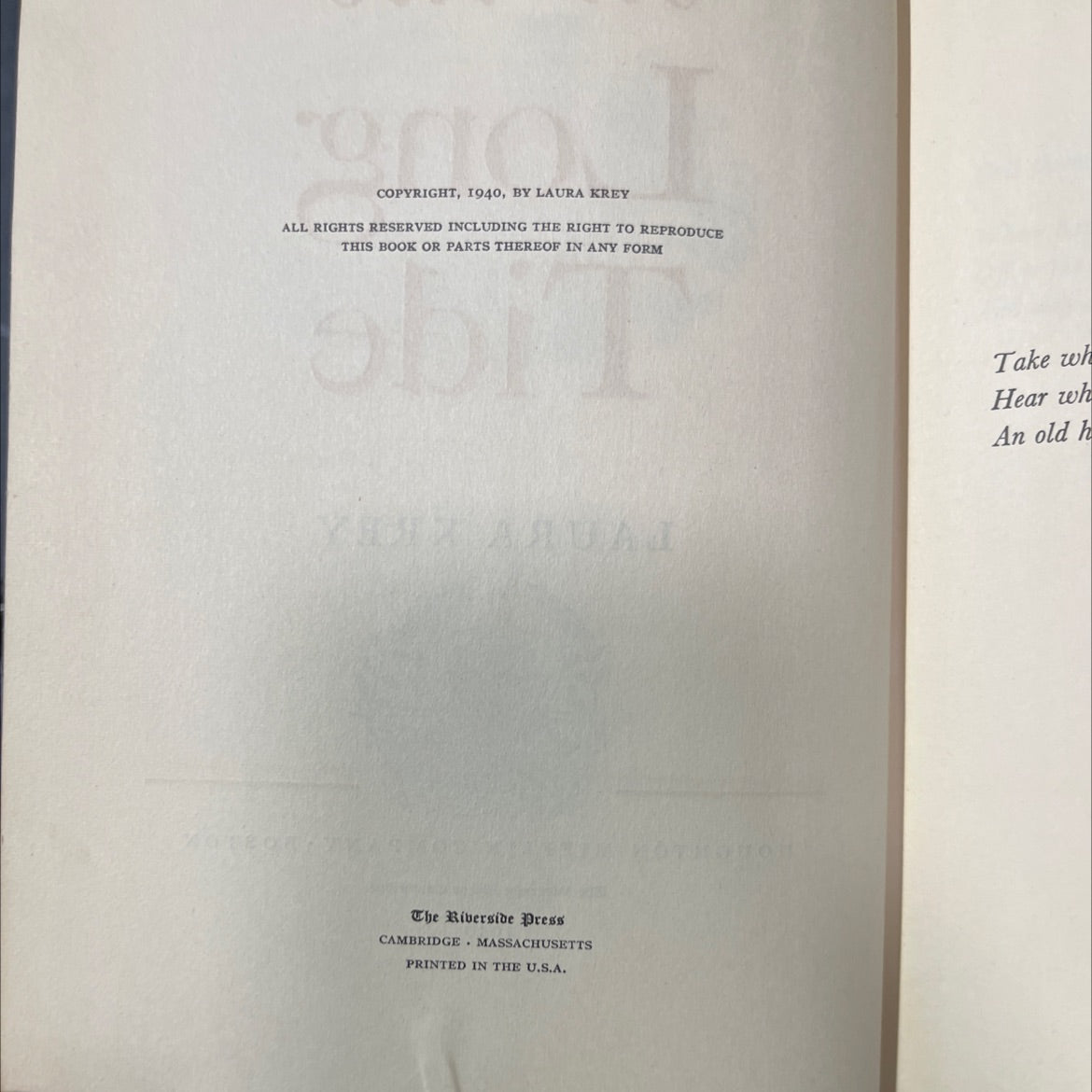 SIGNED john alan maxwell on the long tide book, by laura kreay, 1940 Hardcover image 3