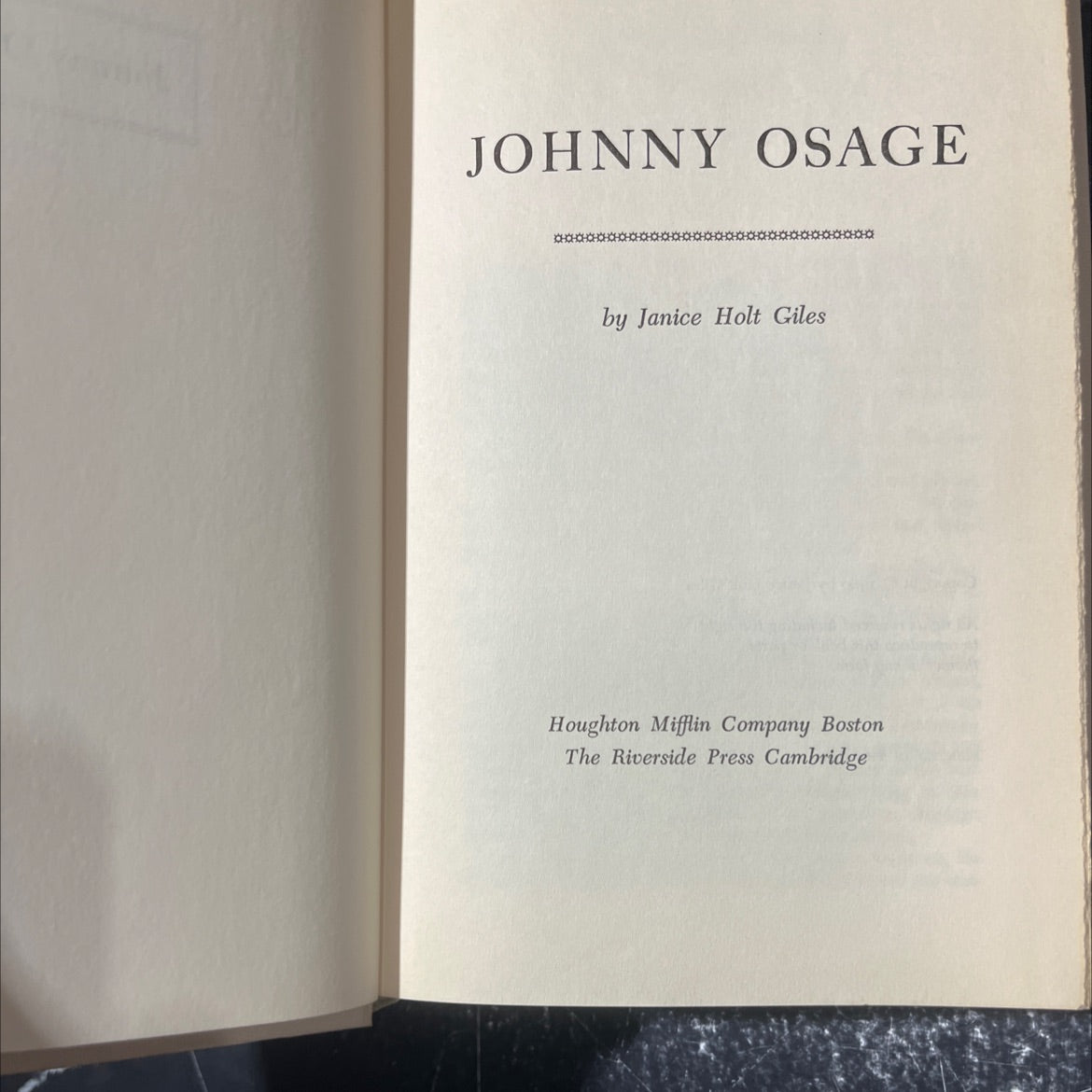 johnny osage chohohohohohohohohohohohohoho book, by Janice Holt Giles, 1960 Hardcover image 2
