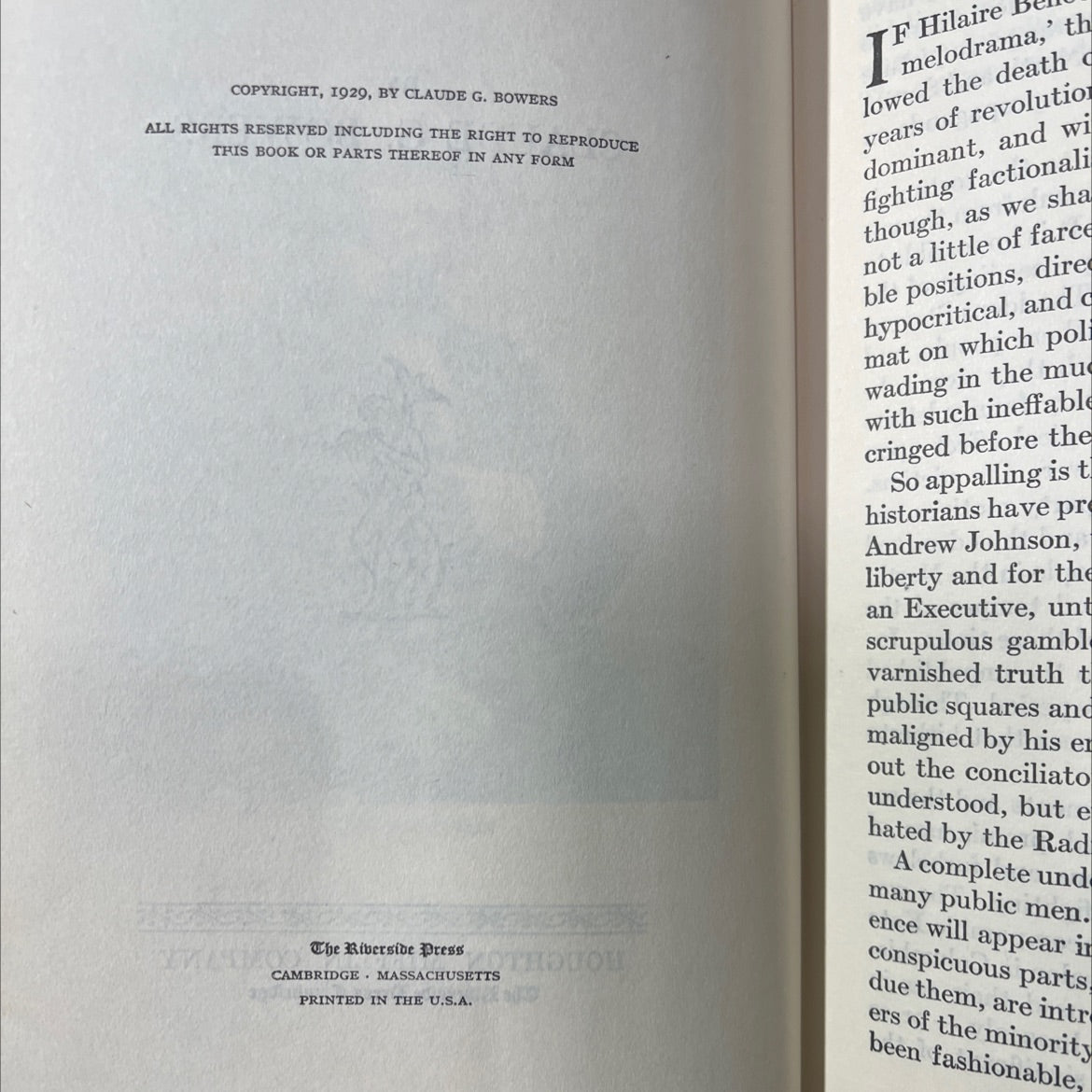 johnson the tragic era the revolution after lincoln book, by claude g. bowers, 1929 Hardcover image 3