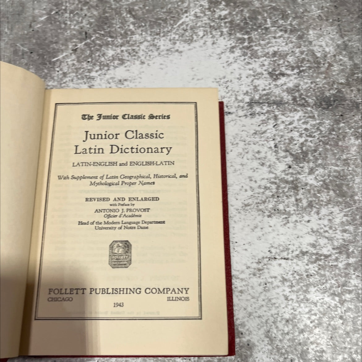 junior classic latin dictionary book, by antonio j. provost, 1943 Hardcover image 2