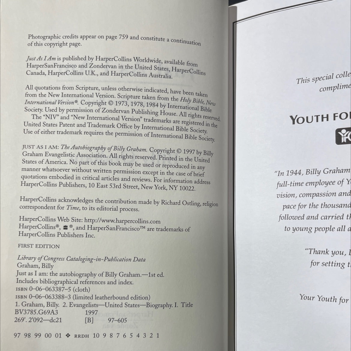 SIGNED just as i am the autobiography of billy graham book, by billy graham, 1997 Hardcover image 3