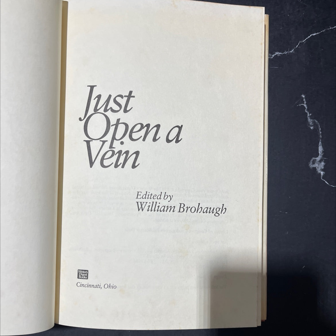 just open a vein book, by william brohaugh, 1987 Hardcover image 2