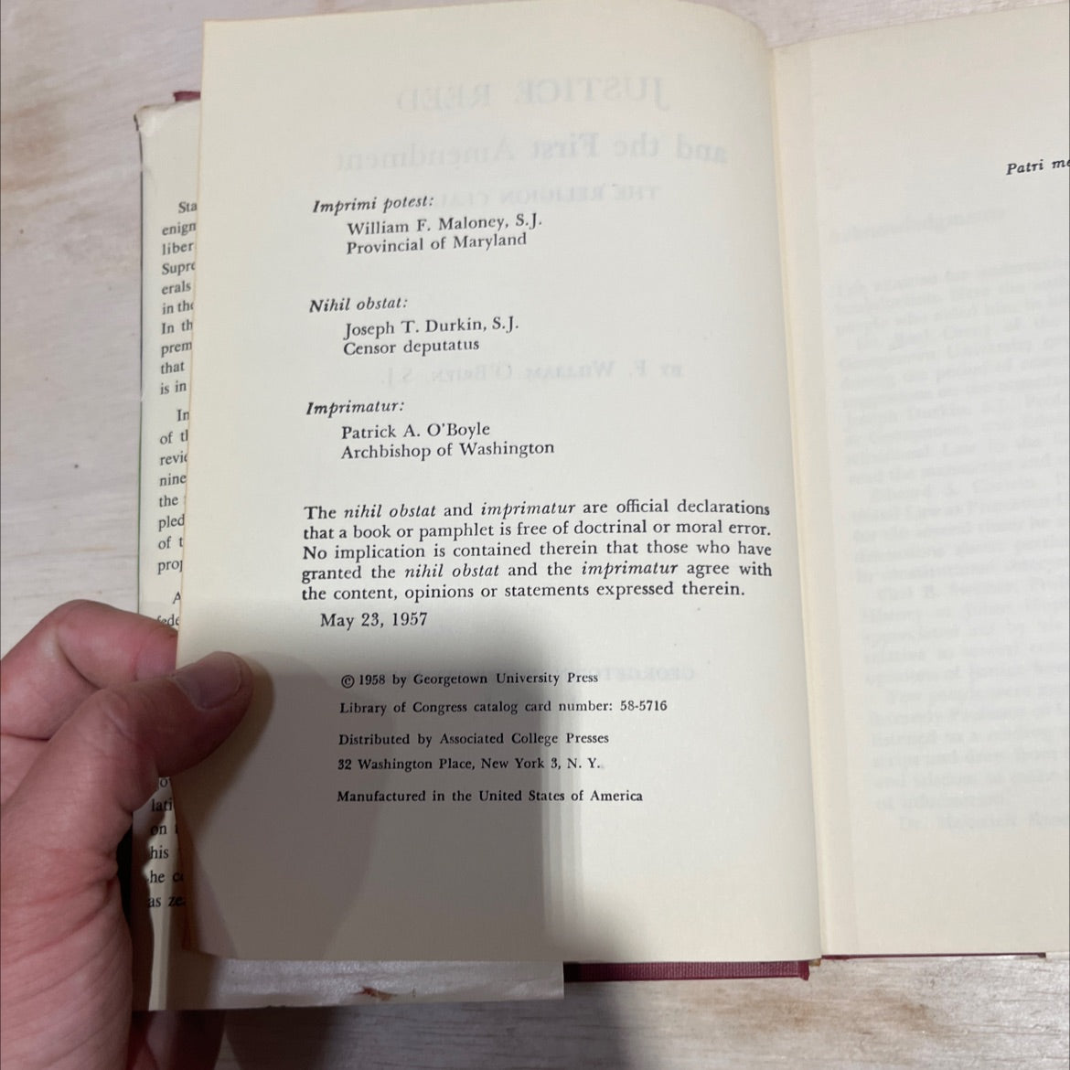 justice reed and the first amendment the religion clauses book, by f. william o'brien, s.j., 1958 Hardcover image 3