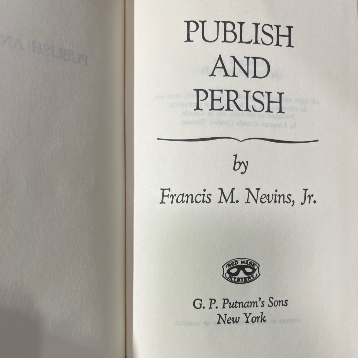 ka halibut publish and perish book, by Francis M. Nevins, Jr., 1975 Hardcover image 2