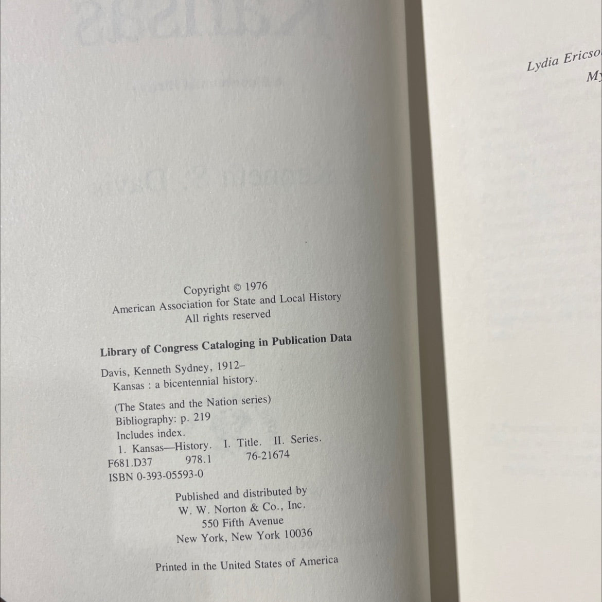 kansas a bicentennial history book, by kenneth s. davis, 1976 Hardcover image 3