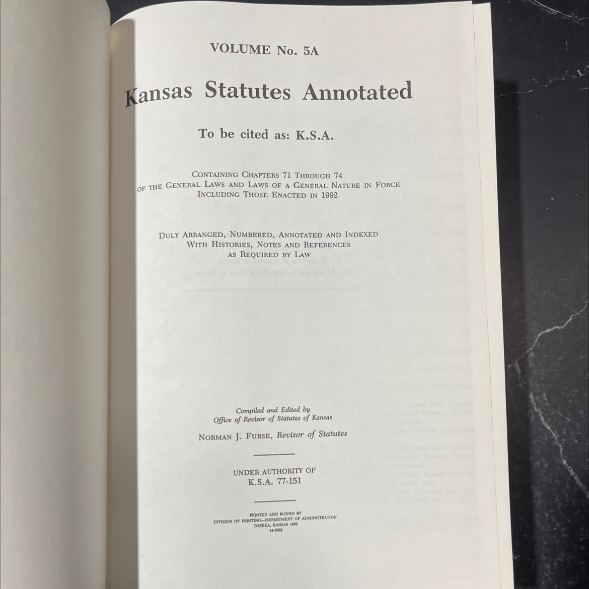 kansas statutes annotated volume 5a book, by office of revisor of statutes of kansas, 1992 Hardcover image 2
