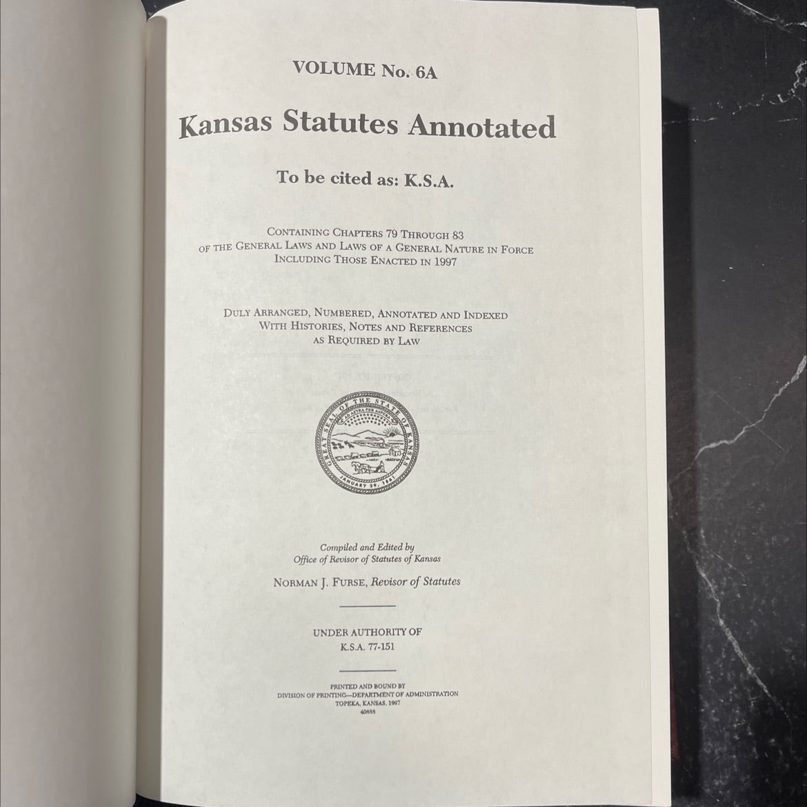 kansas statutes annotated volume no. 6a book, by office of revisor of statutes of kansas, 1997 Hardcover image 2