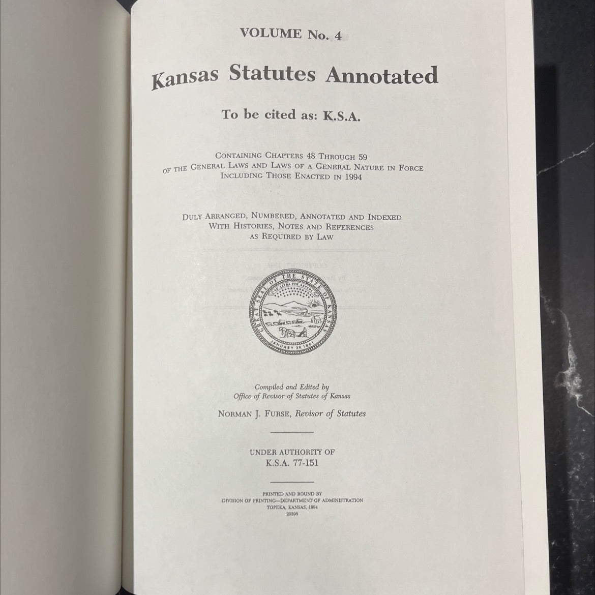 kansas statutes annotated book, by office of revisor of statutes of kansas, 1994 Hardcover image 2