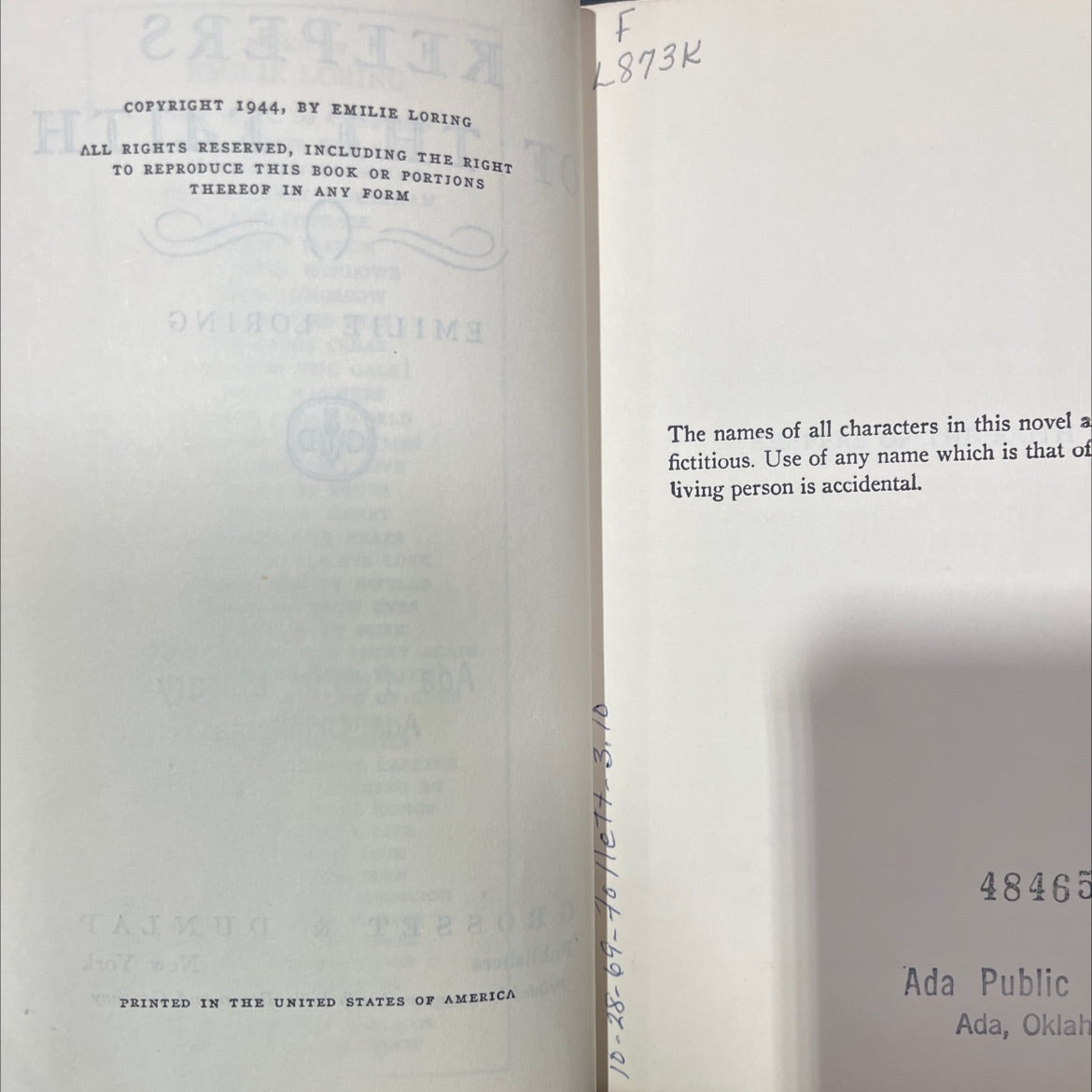 keepers of the faith book, by emilie loring, 1944 Hardcover image 3