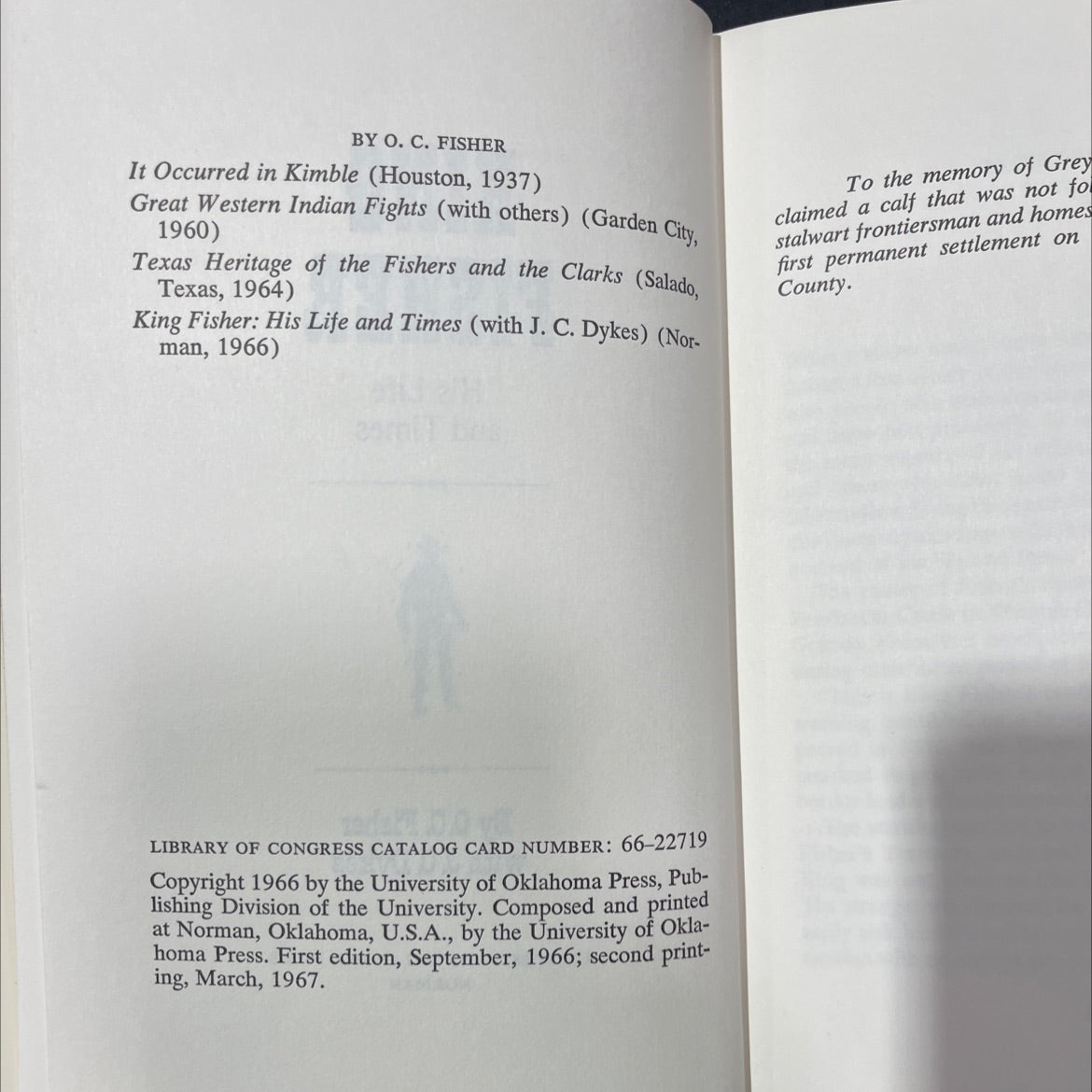 king fisher his life and times book, by O.C. Fisher with J.C. Dykes, 1966 Hardcover image 3