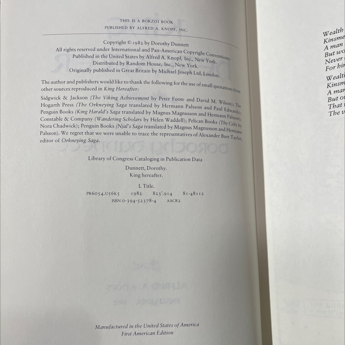 king hereafter book, by dorothy dunnett, 1982 Hardcover image 3