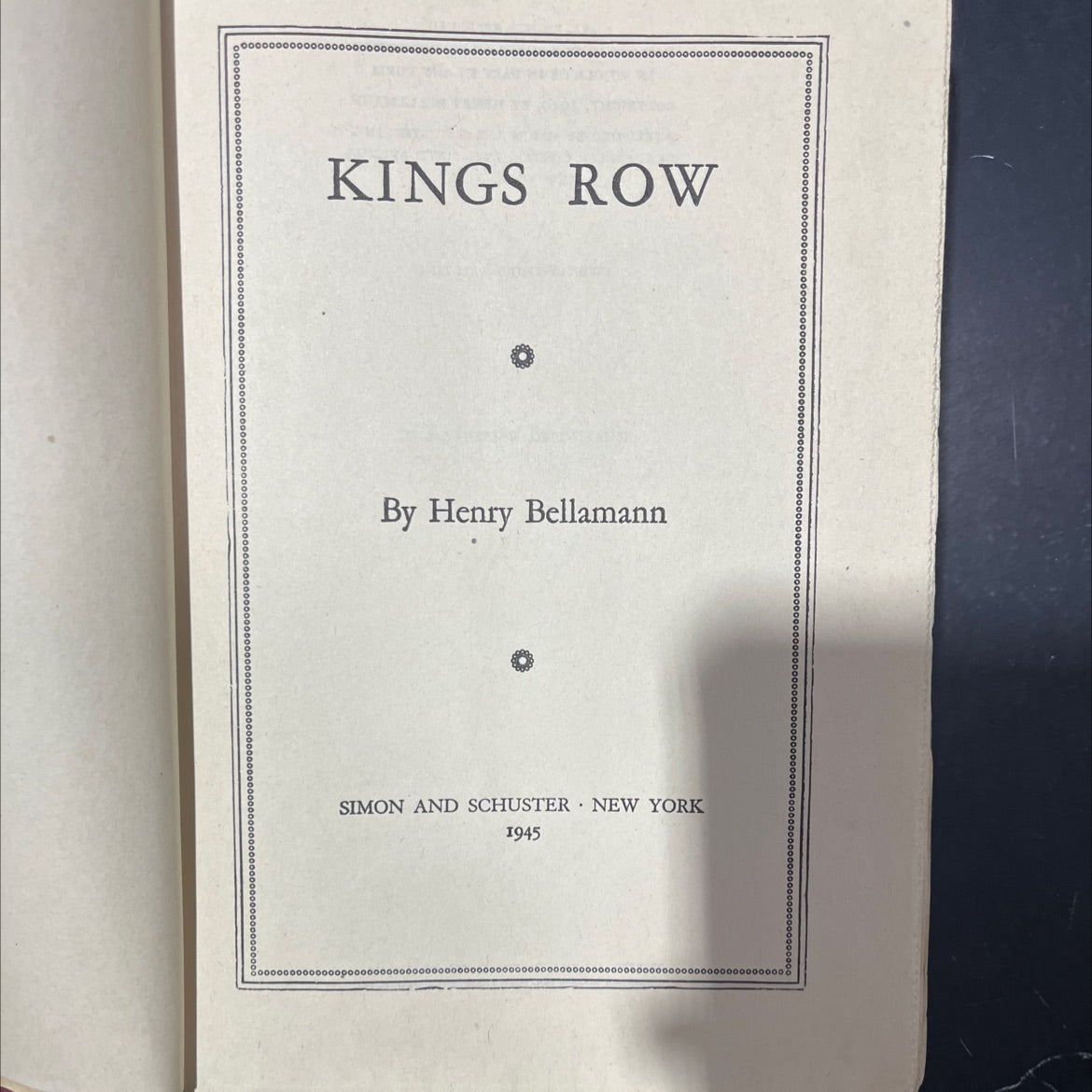 kings row book, by henry bellamann, 1945 Hardcover image 2