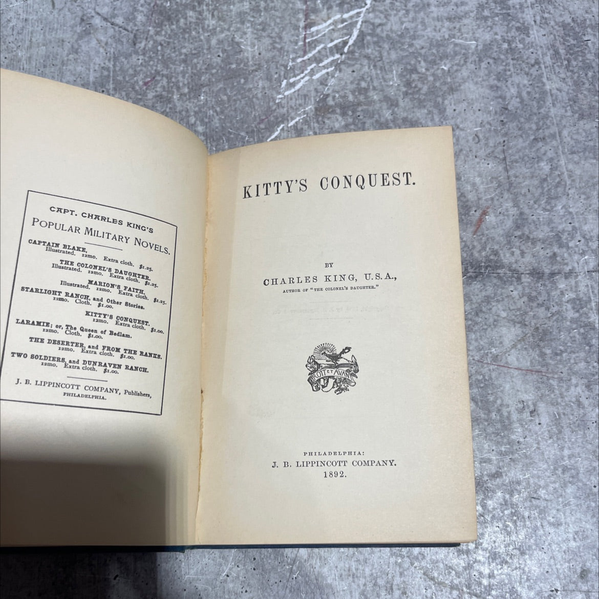 kitty's conquest book, by charles king, 1892 Hardcover image 2