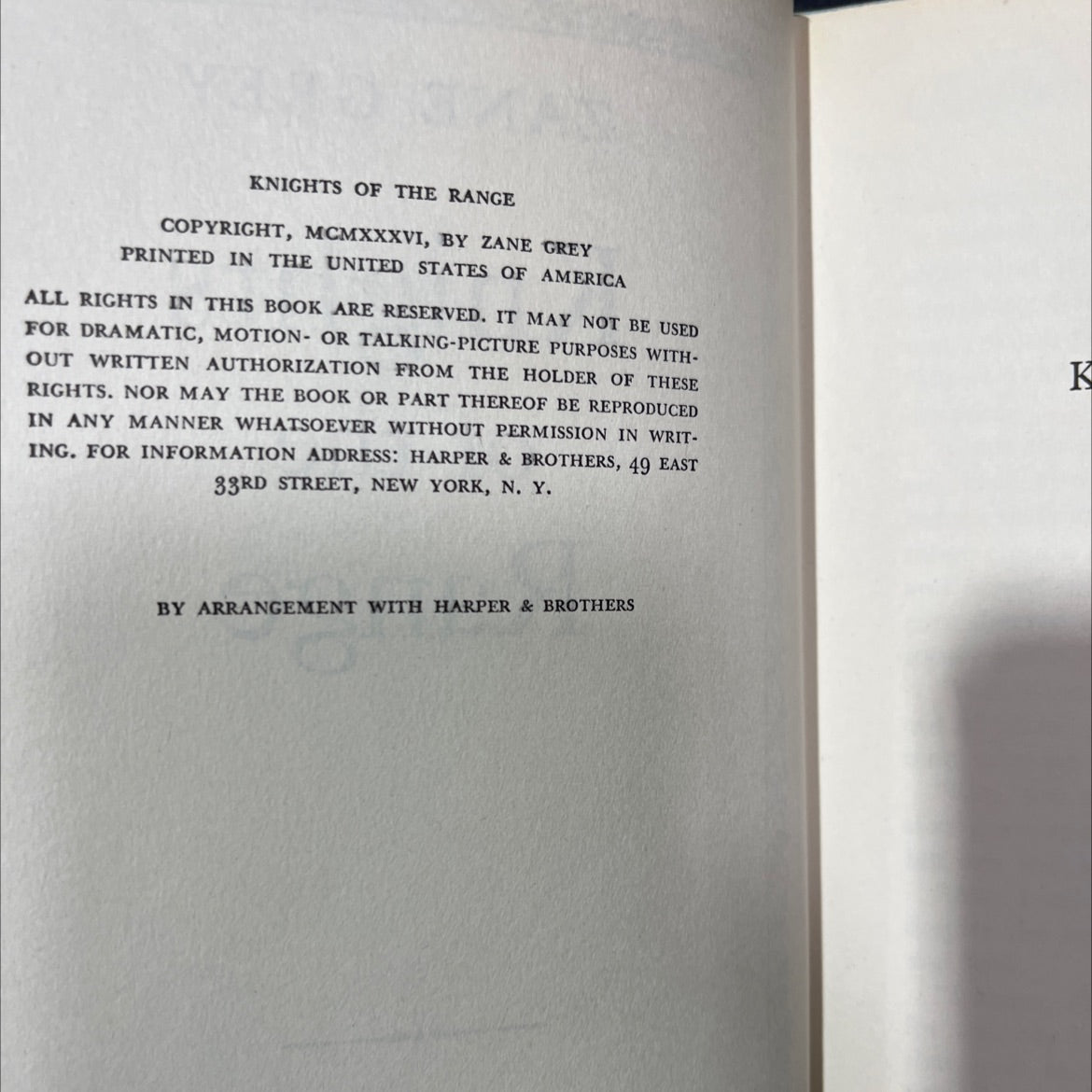 knights of the range book, by zane grey, 1936 Hardcover image 3