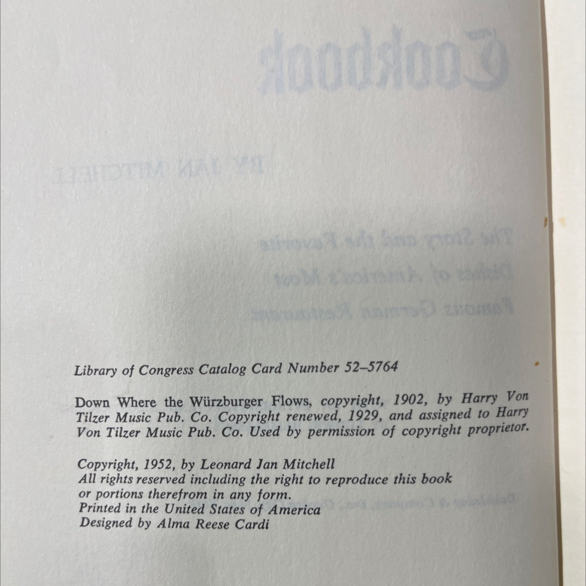 lüchow's german cookbook book, by jan mitchell, 1952 Hardcover image 3