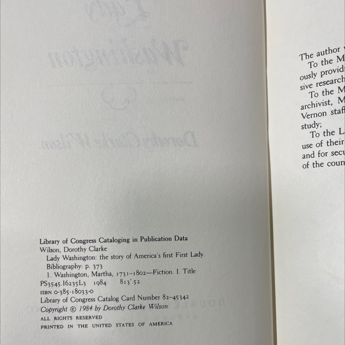 lady washington: the story of america's first first lady book, by dorothy clarke wilson, 1984 Hardcover image 3