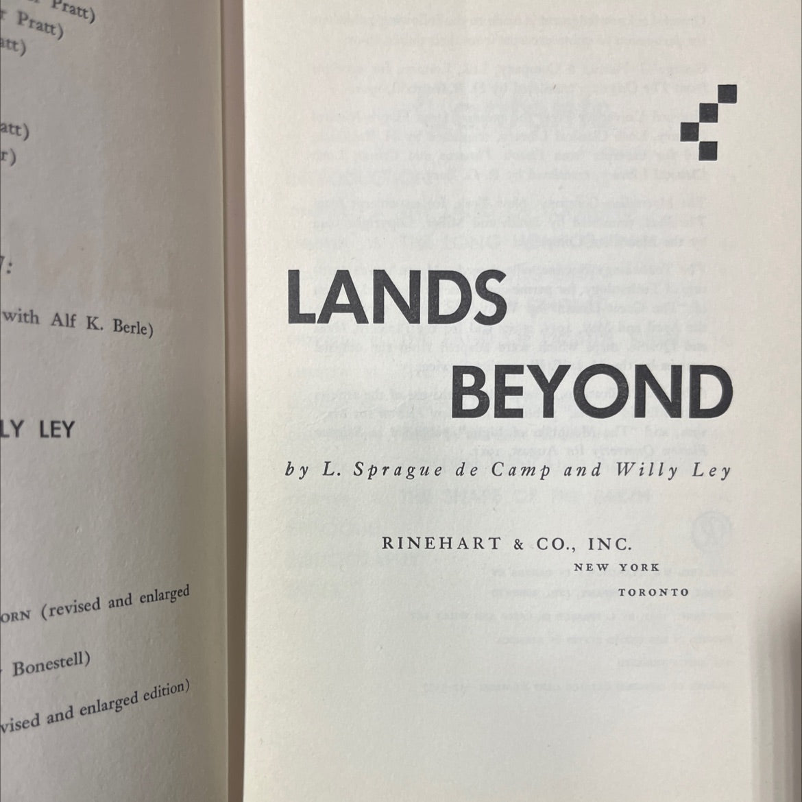 lands beyond book, by L. Sprague de Camp and Willy Ley, 1952 Hardcover image 2