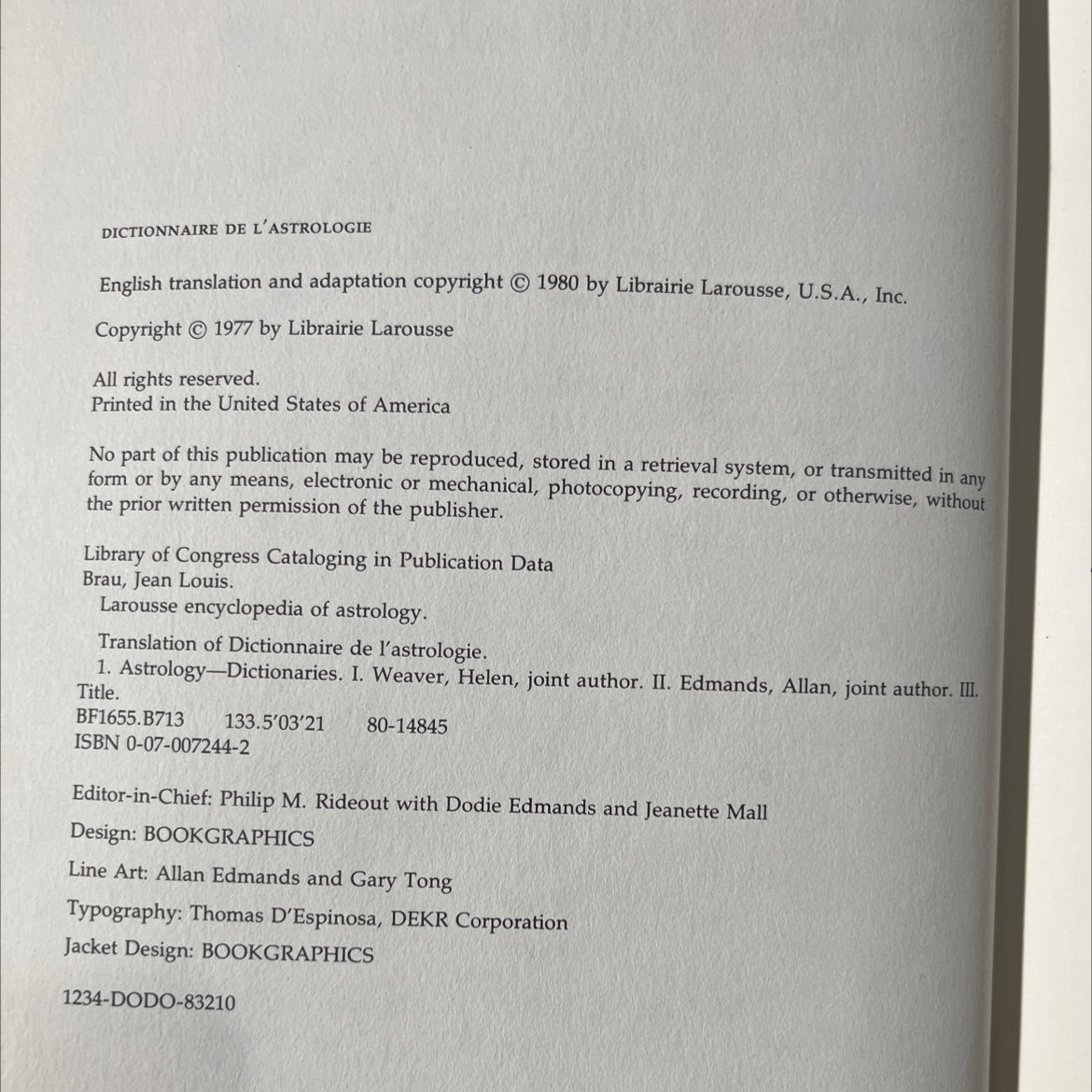 larousse encyclopedia of astrology book, by jean-louis brau, helen weaver, allan edmands, 1980 Hardcover image 3