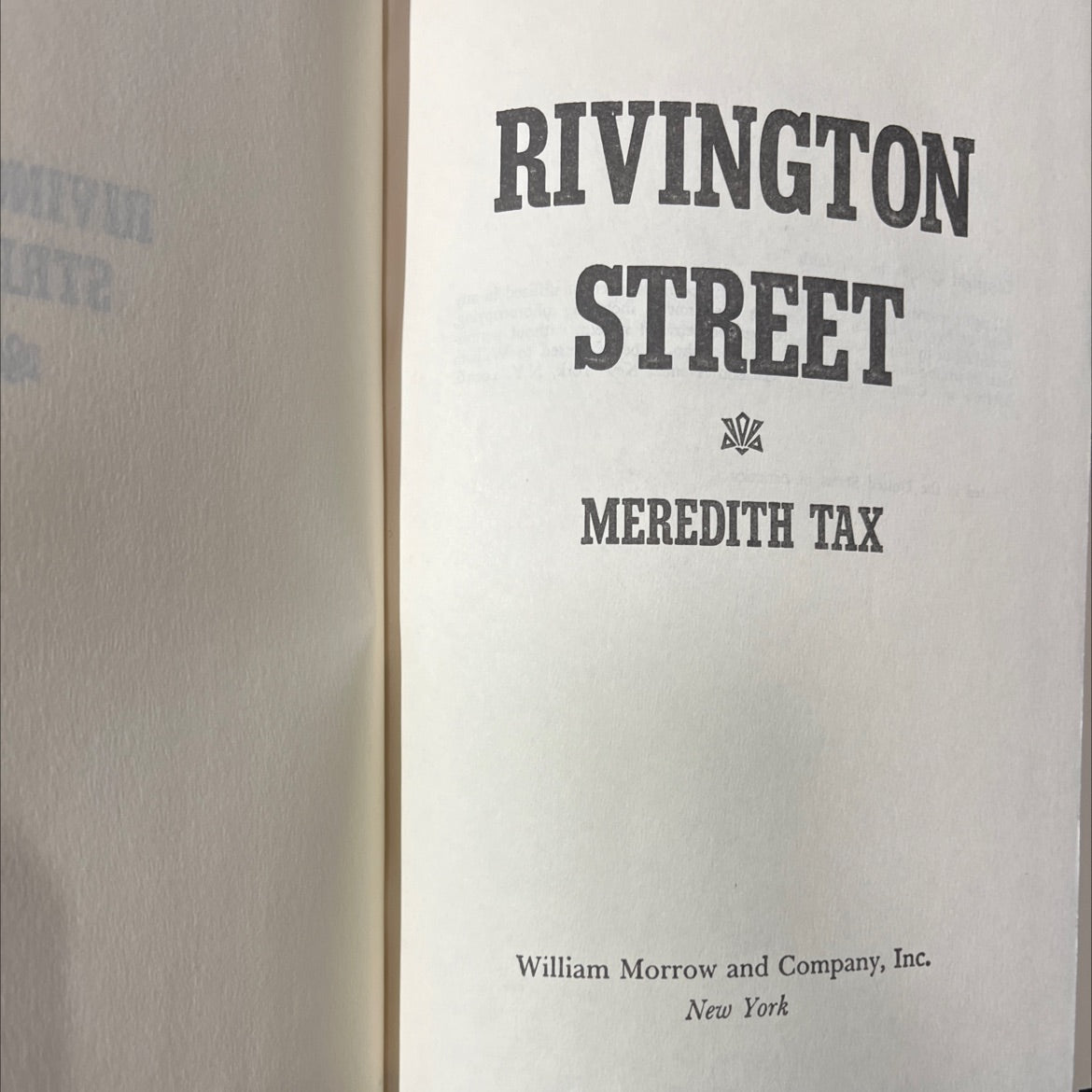late rivington street book, by meredith tax, 1982 Hardcover image 2
