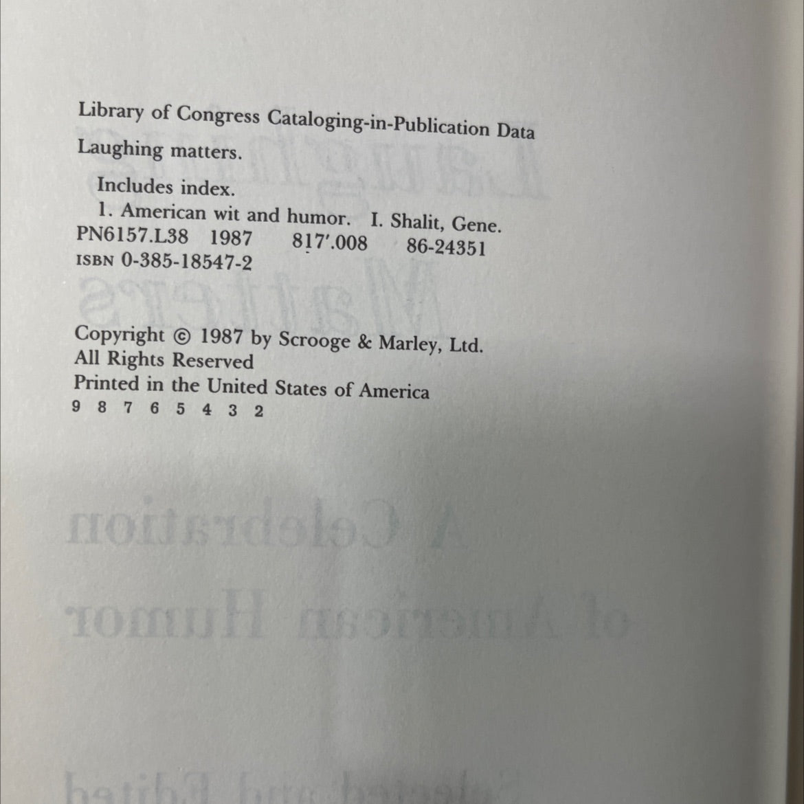 laughing matters a celebration of american humor book, by Gene Shalit, 1987 Hardcover image 3