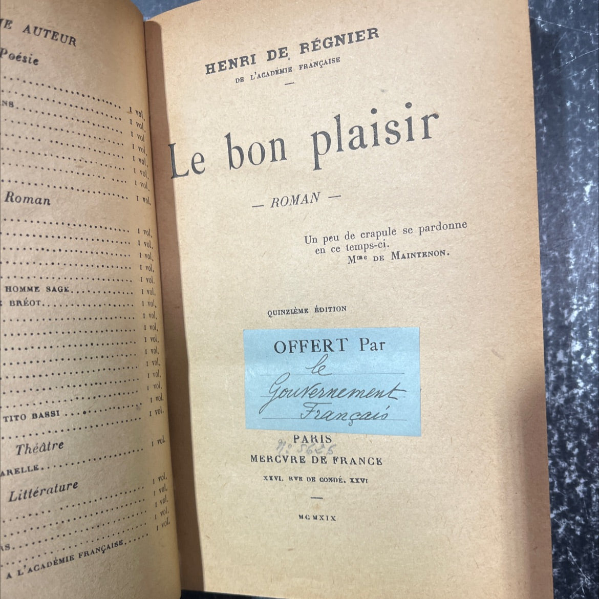 le bon plaisir book, by henri de régnier, 1919 Leather image 2