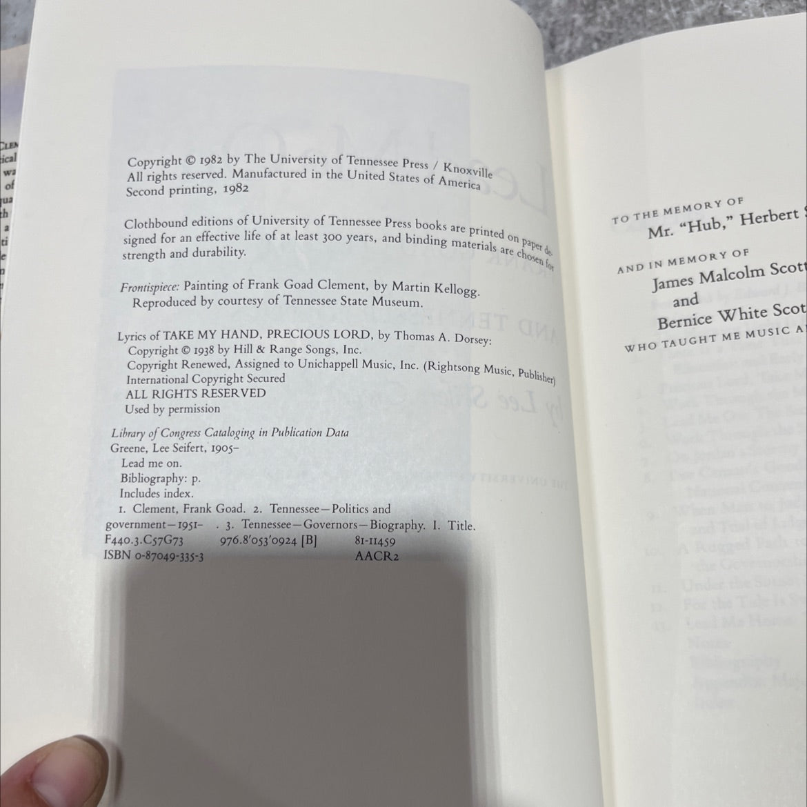 lead me on frank goad clement and tennessee politics book, by lee seifert greene, 1982 Hardcover image 3
