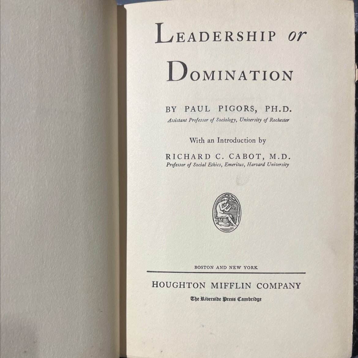 leadership or domination book, by paul pigors, 1935 Hardcover image 2