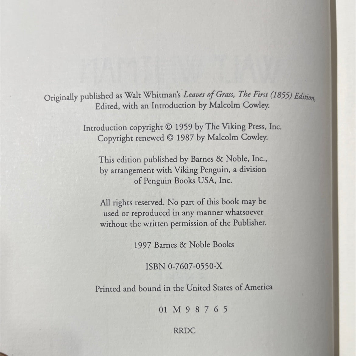 leaves of grass the first edition 1855 book, by walt whitman, 1997 Hardcover image 3