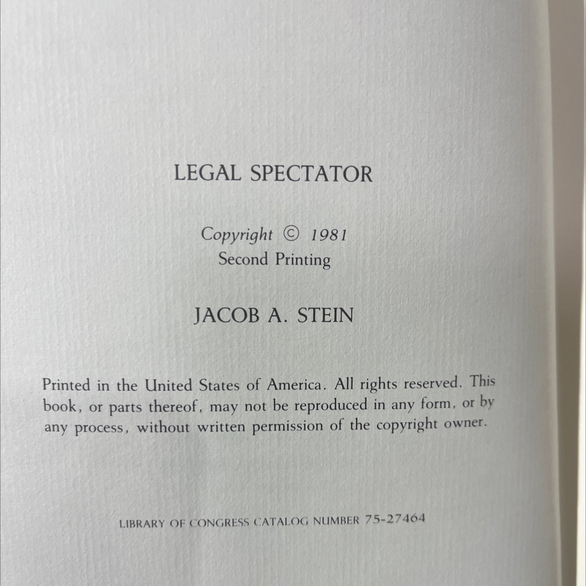 legal spectator book, by jacob a. stein, 1981 Hardcover image 3