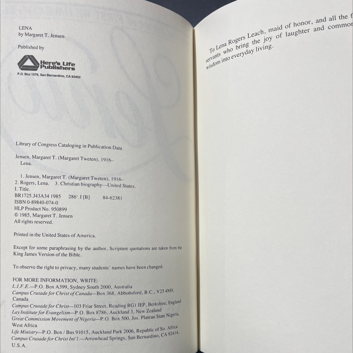 lena book, by Margaret T. Jensen, 1985 Hardcover image 3