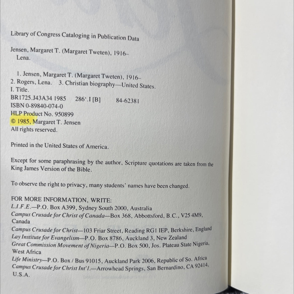 lena book, by margaret t. jensen, 1985 Hardcover image 3